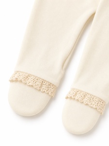 Compleu elegant bebe fetita crem cu dantela si bentita 3 piese - Img 6