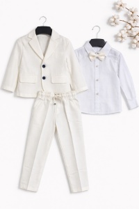 Costum baieti elegant sacou pantaloni camasa papion ivoire eveniment - Img 2