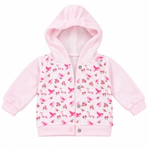 Costum bebe fetita 3 piese, hanorac catifelat, body si pantaloni, roz alb - Img 3
