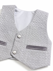 Costum elegant bebe baiat alb cu vesta gri 6 piese pentru botez - Img 2