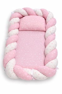 Cuib bebe protector roz cu stelute, baby nest nou nascut, 60x80 cm, fotografie de produs pe fundal alb