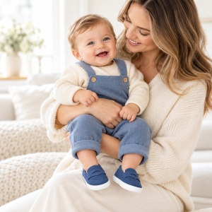 Mocasini bebe baieti albastri, pantofiori eleganti cu talpa moale - Img 2