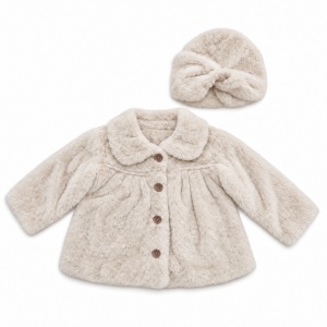 Paltonas bebe pufos cu caciulita tip turban, crem, inchidere cu nasturi, sezon rece - Img 2