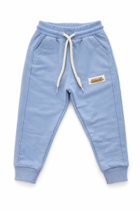 Pantaloni sport premium pentru copii din bumbac bleu cu buzunare si snur reglabil - Img 5