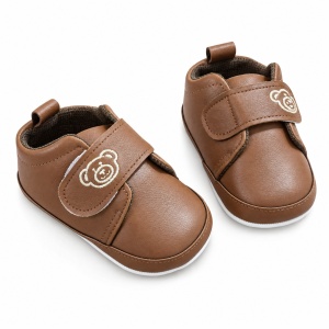 Pantofi bebe baieti din piele ecologica maro cu arici si ursulet brodat - Img 4
