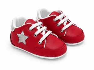Pantofi bebe rosii casual cu siret si aplicatie stea comozi