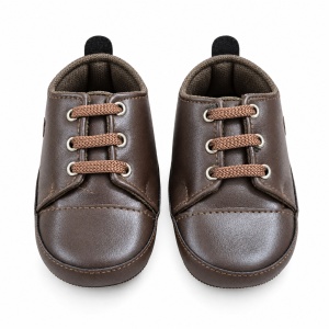 Pantofiori bebe baieti maro cu sireturi, eleganti, talpa moale - Img 3