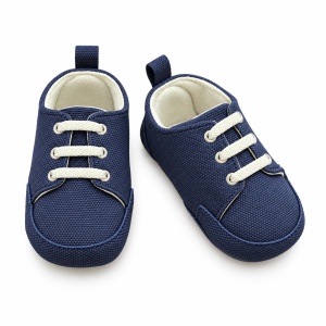 Pantofiori bebe bleumarin cu sireturi, captusiti si talpa moale