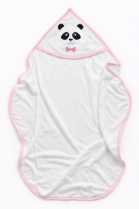 Prosop bebe cu gluga panda roz, prosop baie nou nascut bumbac moale absorbant - Img 3