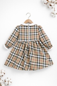 Rochie bebe fetita eleganta in carouri cu funda mare si guler alb, - Img 4
