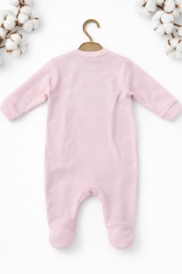 Salopeta bebe fetite roz cu caciulita 2 piese imprimeu ursulet - Img 4