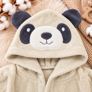 Set baie bebe 3 piese, halat cu gluga panda, prosop si papuci, crem Panda - Img 3