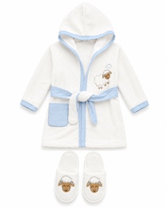 Set baie copii 4 piese alb bleu cu oita, halat, prosop si papuci, 100% bumbac - Img 5