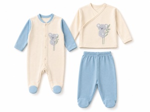 Set bebe 10 piese bumbac bleu crem complet nou nascut - Img 5
