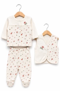 Set bebe 10 piese din bumbac cu imprimeu floral delicat nou nascut - Img 2