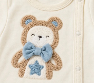 Set bebe 3 piese din bumbac cu bluza, pantaloni cu botosei si caciulita, bleu prafuit - Img 5