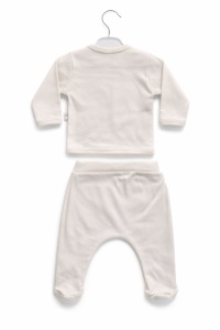 Set bebe 5 piese crem premium bumbac bluza pantaloni caciula manusi bavetica - Img 2
