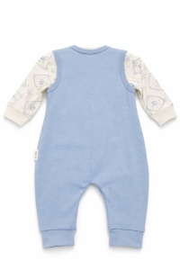 Set bebe baieti 2 piese salopeta albastra si bluza ursulet bumbac - Img 4