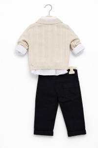 Set bebe baieti elegant camasa cardigan crem si pantaloni - Img 4