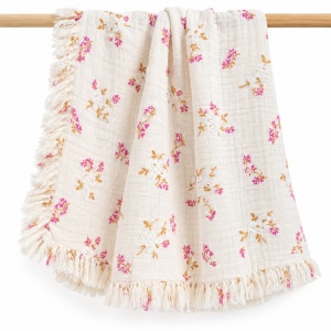 Set bebe din muselina 10 piese, crem cu imprimeu floral roz - Img 5