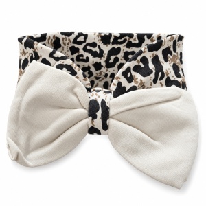 Set bebe fetita 3 piese din bumbac, body crem, pantaloni animal print si bentita - Img 5