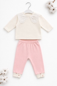 Set bebe fetita 3 piese elegant body bluza pantaloni roz floral - Img 6