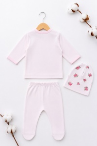 Set bebe fetita 3 piese roz cu flori, dantela si broderie trandafir - Img 5