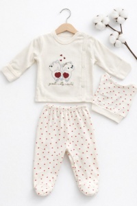 Set bebe fetita 3 piese Sweet Cats bluza pantaloni si caciulita crem - Img 2