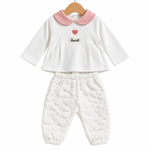 Set bebe fetita din bumbac 10 piese, alb cu roz, model inimioare Heart - Img 3