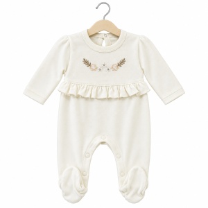 Set bebe fetita din bumbac 10 piese, crem, cu dantela si detalii florale - Img 5