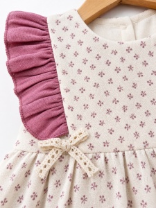 Set bebe fetita muselina 2 piese bluza cu volane si pantaloni scurti roz - Img 4