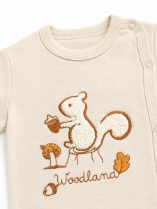 Set bebelusi 3 piese din bumbac cu caciulita, compleu crem woodland pentru nou nascut - Img 4