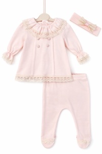 Set elegant fete roz 3 piese bluza pantaloni bentita dantela - Img 2