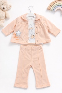 Set fete piersica 3 piese jacheta bluza pantaloni My little one - Img 2
