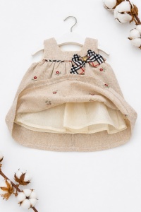 Set fetite 2 piese rochita si bloomer crem cu imprimeu floral si funda - Img 4