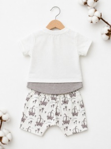 Set haine bebe baiat 2 piese bumbac premium – tricou si pantaloni scurti cu imprimeu girafa - Img 4