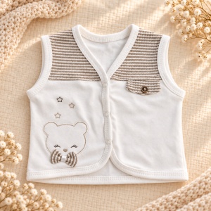 Set nou nascut 10 piese din bumbac, crem-bej, ursulet brodat, paturica si accesorii - Img 2