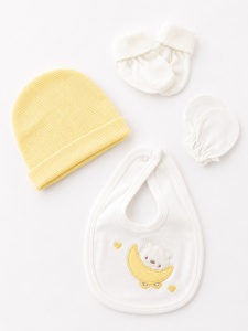 Set nou-nascut 10 piese Happy Bear galben, 100% bumbac pentru bebelusi - Img 7