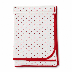 Set nou nascut 7 piese din bumbac alb cu inimioare rosii, body, pantalon si paturica - Img 5