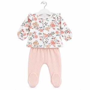 Set nou nascut fetita 10 piese din bumbac, roz pudrat cu flori si veverite - Img 3