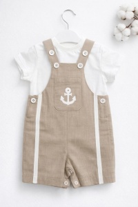 Set vara bebe 2 piese salopeta si tricou bumbac model ancora - Img 3