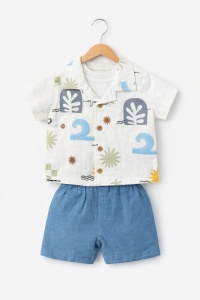 Set vara bebe 3 piese bumbac maieu camasa si pantaloni scurti casual - Img 2