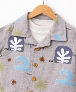 Set vara gri bebe 3 piese bumbac tricou camasa si pantaloni scurti casual - Img 6