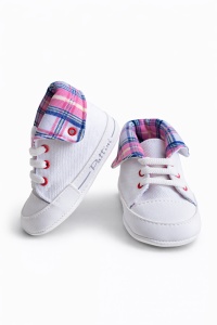 Tenisi bebelusi albi cu siret talpa flexibila guler carouri stil sport casual - Img 4