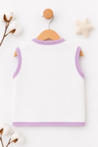 Vesta bebelusi alba cu iepuras mov, bumbac moale, unisex - Img 3