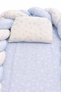 Baby nest bebe albastru cu stelute, cuib protector nou nascut, 60x80 cm, fotografie de produs pe fundal alb