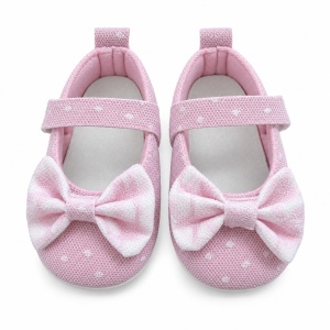 Balerini bebe fete roz cu buline si funda, pantofiori cu bareta - Img 4