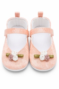 Balerini bebe roz piersica eleganti cu floricele decorative pentru fetite - Img 3