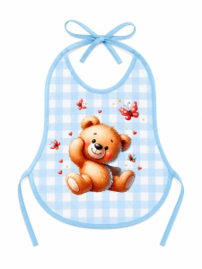 Bavetica bebe impermeabila bleu cu ursulet dragalas pentru hranire si diversificare - Img 2