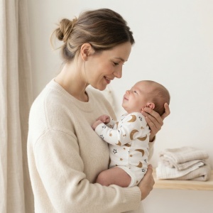 Body bebe alb cu maneca lunga si ursuleti maro, fotografie lifestyle